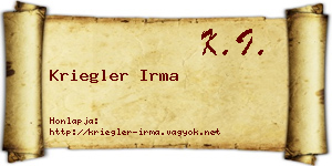 Kriegler Irma névjegykártya